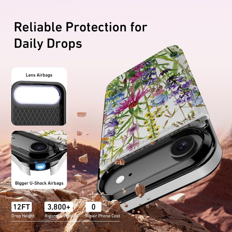 Goodon for iPhone Air Case Wallet - Flip Folio Leather Cover with Trendy Floral Design, 3 Card Slots & Kickstand Function, Stylish Protective Phone Case for iPhone 17 Air - Blooming Wildflowers - Image 5